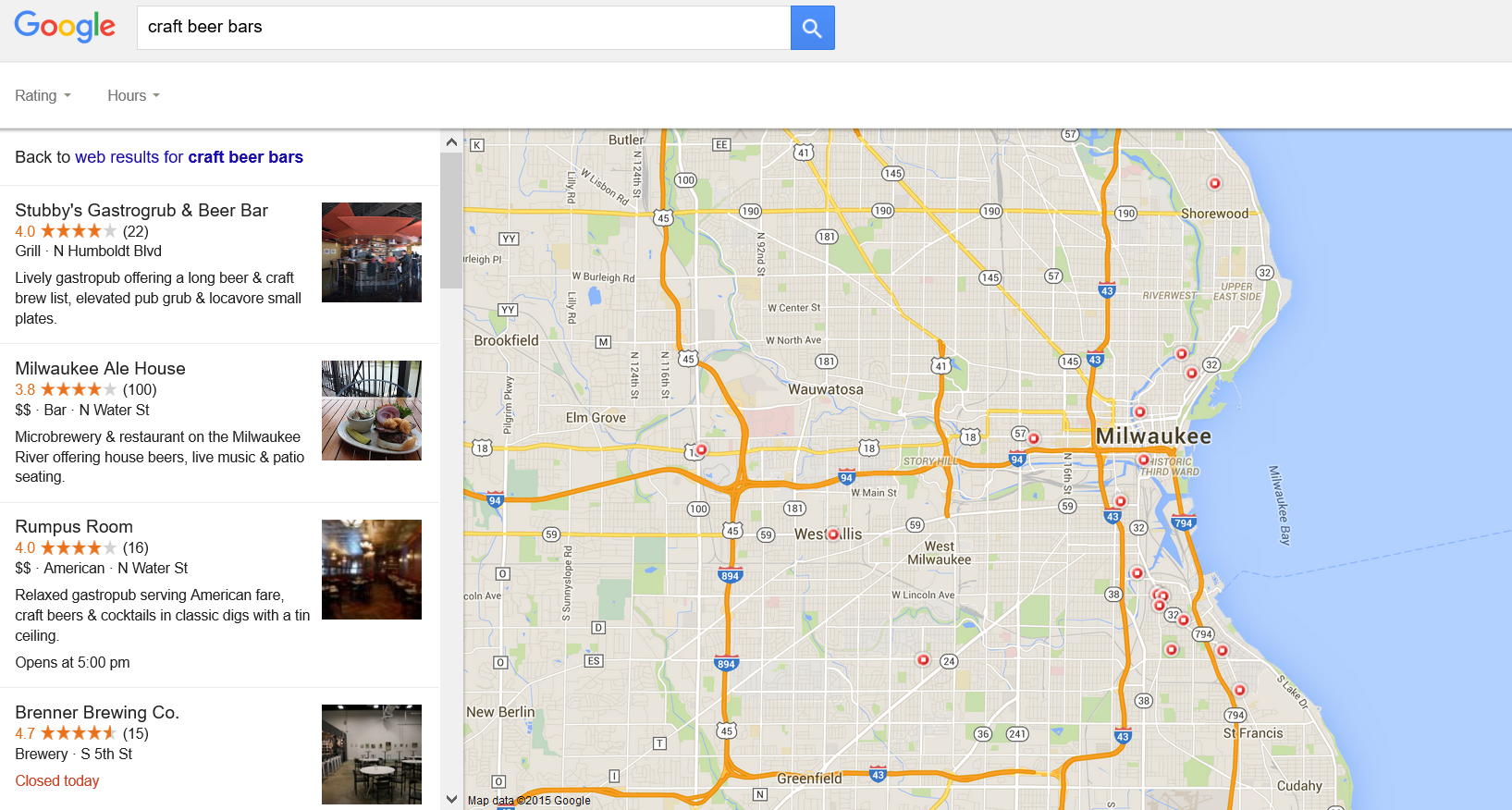 google map local search results