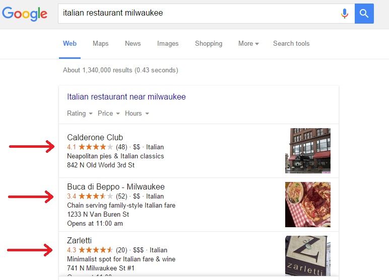 google business reviews in search results