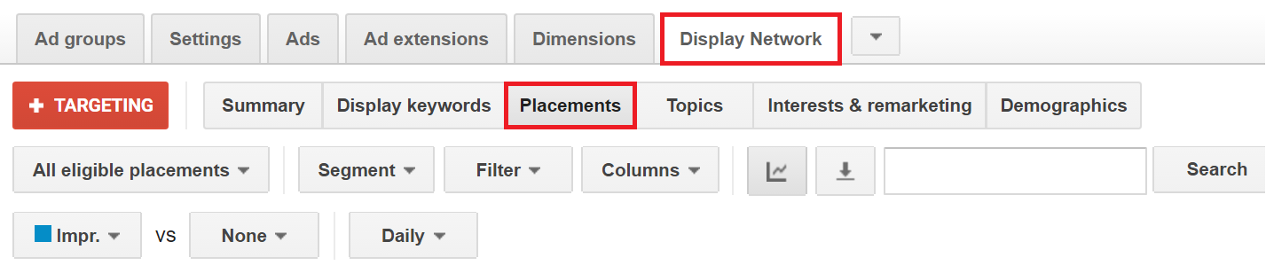 display network placements report