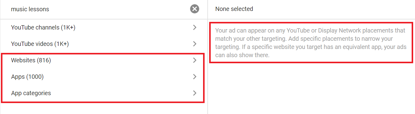 youtube placement options