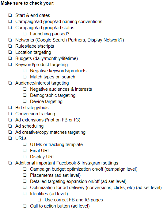 checklist for campaign launch