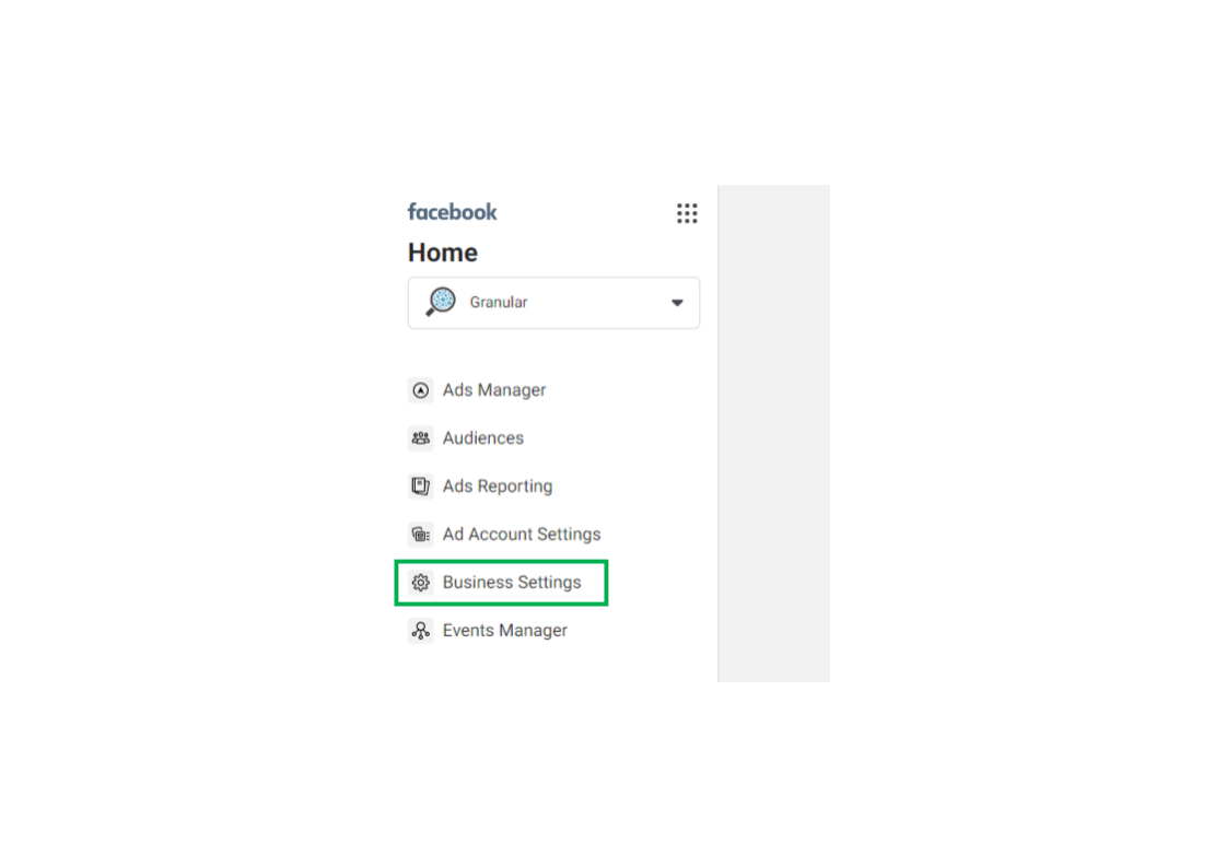 menu of facebook business manager account