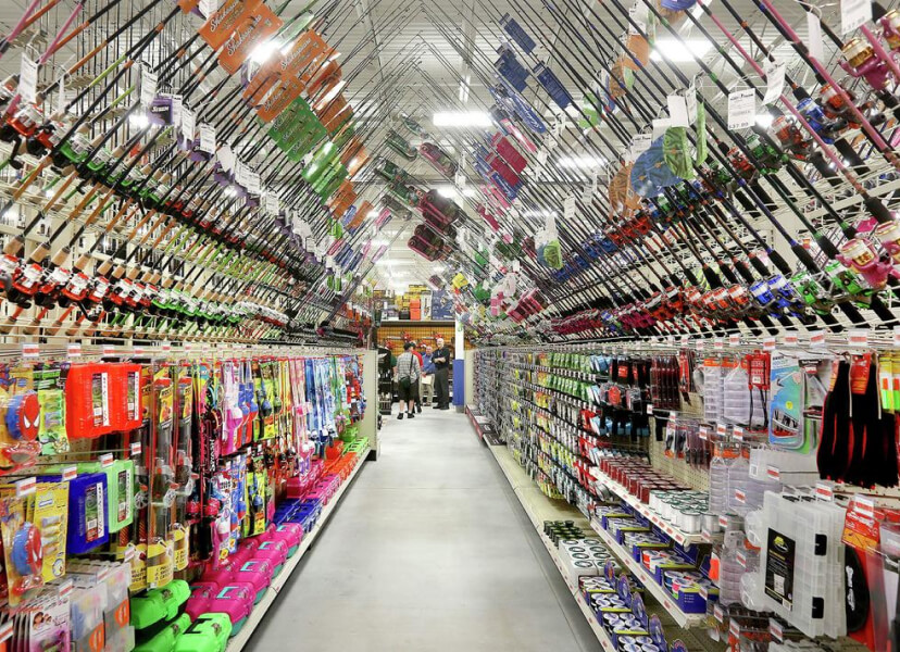 Sporting goods store interior - fishing aisle