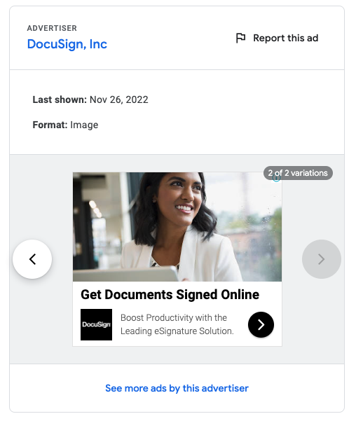 Second variation of DocuSign ad example