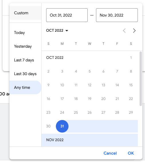 Filtering results by date on calendar popup