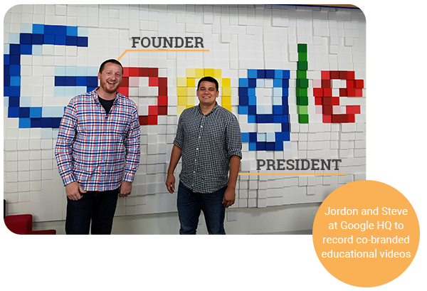 "Jordon Meyer and Steve Kroll at Google HQ to record co-branded educational videos"