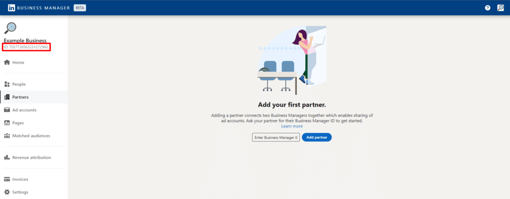 Screenshot for adding a partner in LinkedIn Business Manager