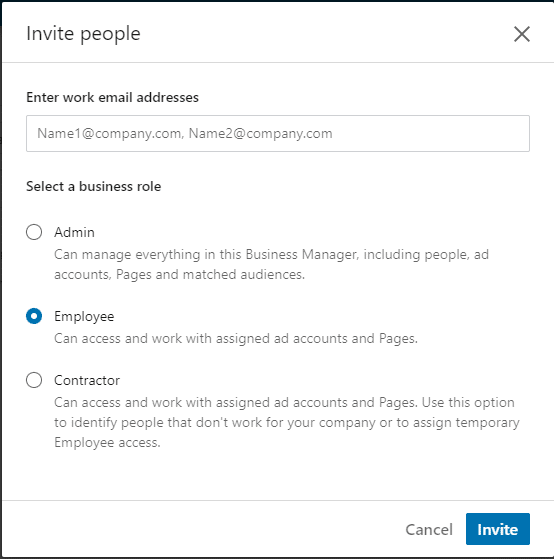 Screenshot for LinkedIn Business Manager team member additions