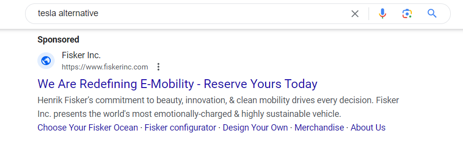 example of a fiskar online ad targeting tesla searches