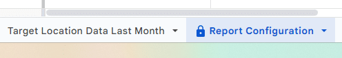 oogle Ads data in Google Sheets showing a report configuration tab for managing generated reports and viewing location-specific data metrics.